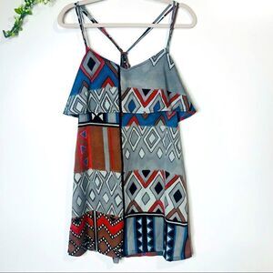 Billabong Geometric Boho Gray Blue Red Dress